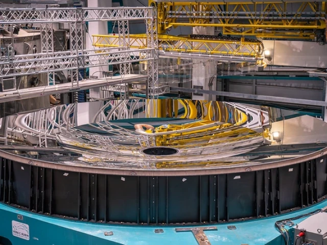 With a highly reflective, silvery surface, the Rubin Observatory's main mirror acts both as its primary and tertiary light-collecting surface. 