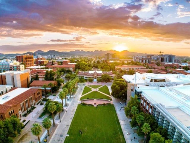 View of University of Arizona campus at sunset